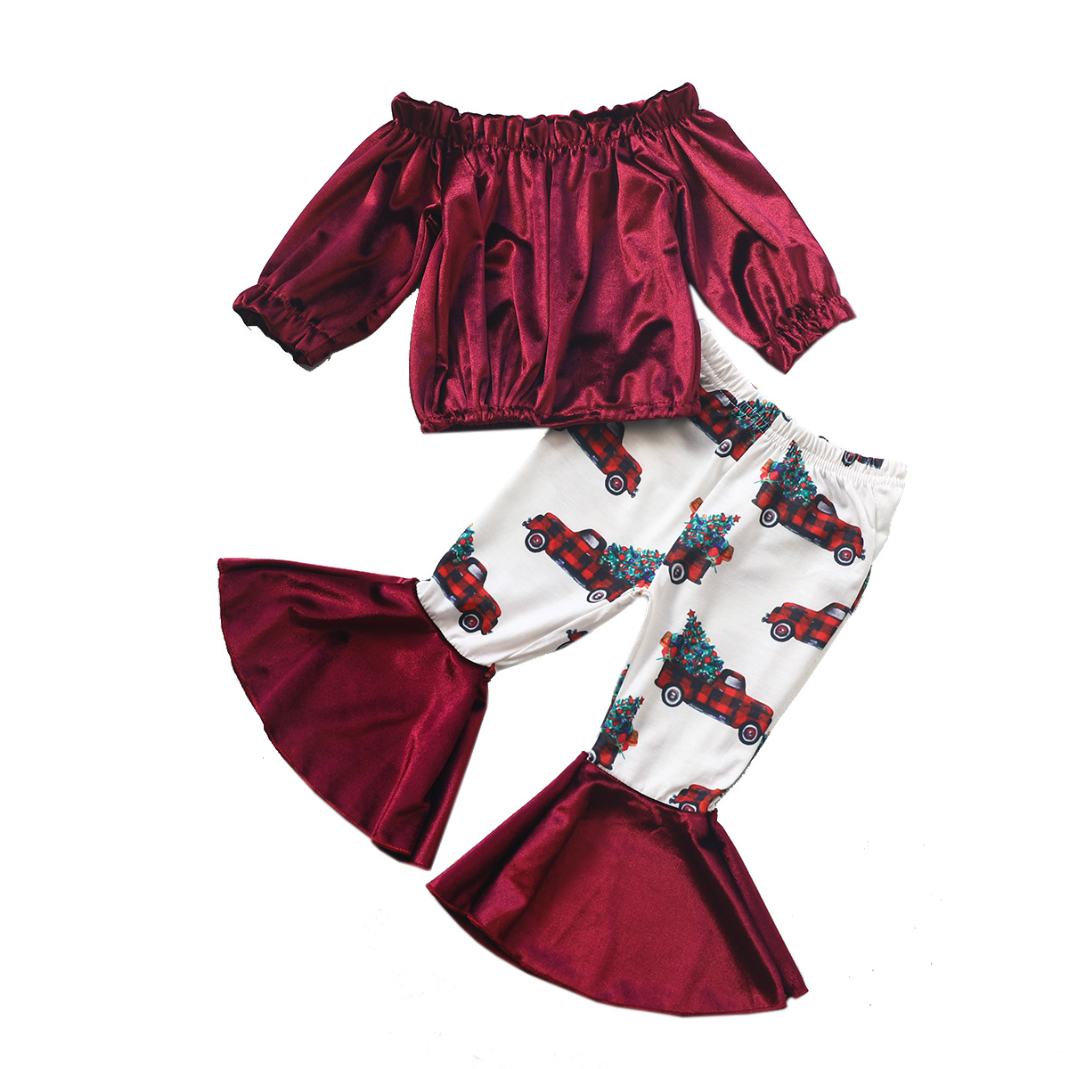 Top Red Flared Pants Girls Clothing Sets